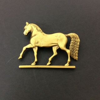 Museum Of Fine Arts Pin Horse Gold Tone Mfa Figural Brooch Antiqued Details