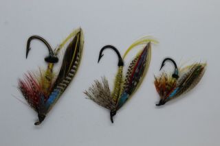 3 X Childers Size 2/0,  1 & 6 Vintage Salmon Flies Date About 1930 - 40