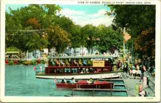 Antique Postcard Indian Lake Ohio " View Of Harbor,  Russells Point " Moonlight