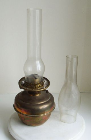 Vintage Brass Duplex Burner Oil Lamp With 2 Glass Chimney 