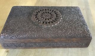 Vintage/antique Carved Wooden Box With Circular Flower Detail