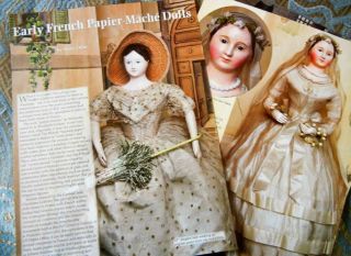 6p History Article - Antique French Papier Mache Dolls - Bride,  Nun
