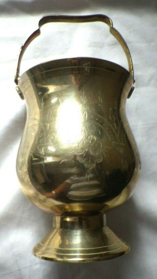 Antique Large Brass Planter Jardiniere With Handle 67grams 25.  5cm With Handles