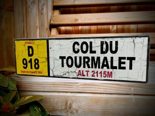 Vintage Style Wooden Tour De France Cycling Gift Sign Col Du Tourmalet