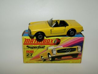 Matchbox Superfast No 27 Mercedes 230sl Lt Yellow Wide Wheels Rare H Box Nmib