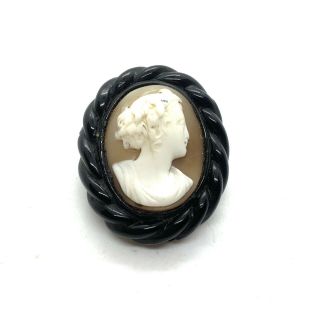 Antique Victorian Whitby Jet Carved Cameo Brooch 118