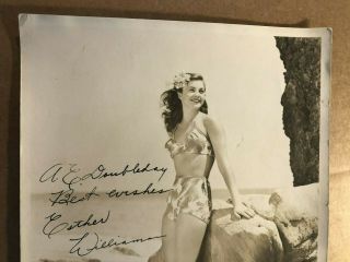 Esther Williams Rare Early Autographed 8/10 Pin - Up Photo 1940s 2