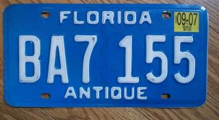 Single Florida License Plate - 2007 - Ba7 155 - Antique