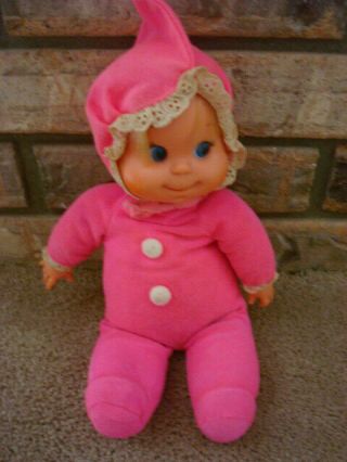 Vintage 1970 Mattel 12 Inch " Baby Beans " Pink Sleeper Pajamas & Hat