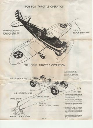 Rare Wen Mac 049 Boeing P - 26 & Lotus Tether Car Throttle Control Instructions