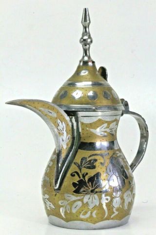 Silver & Gold Saudi Arabian Middle East Coffee/tea Pot Small Pitcher.  6.  5 " Tall.