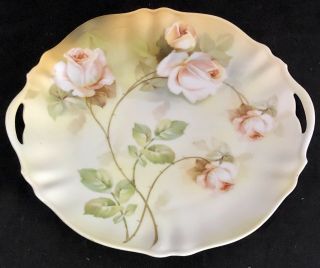 Antique Um Rs Prussia 11 " Hand Painted Handled Cake Plate W/ Long Stem Roses