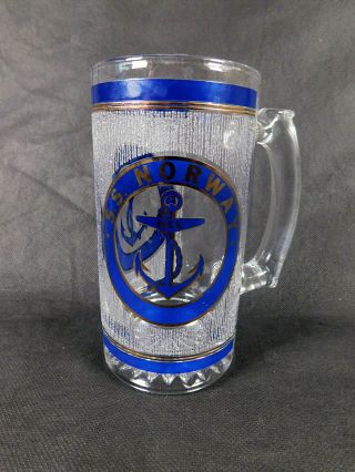 Rare Vintage Ss Norway Ncl Cruise Line Glass Mug Stein Gold And Blue