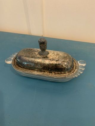 Vintage International Silver Company Butter Dish Glass Silver Plated Metal Cover