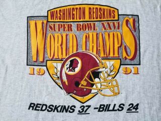 Vintage 1991 Men’s Nfl Bowl 26 Xxvi Redskins Vs Bills T - Shirt - Xl - Rare
