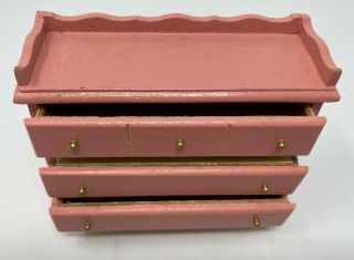 Vintage Wood Dollhouse Miniature Pink Changing Table Bureau Furniture 2
