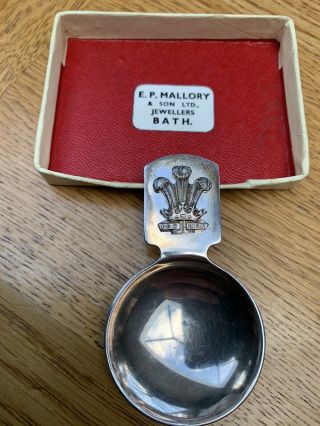 Solid Silver Tea Caddy Spoon With Prince Of Wale’s Feathers.