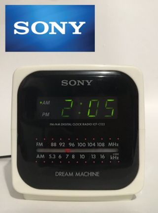 Sony Icf - C122 Digital Alarm Clock Am/fm Dream Machine White Green Led B1