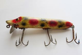 Vintage Heddon Vamp Fishing Lure Strawberry Spot,  Glass Eyes,  4 1/2 Inches