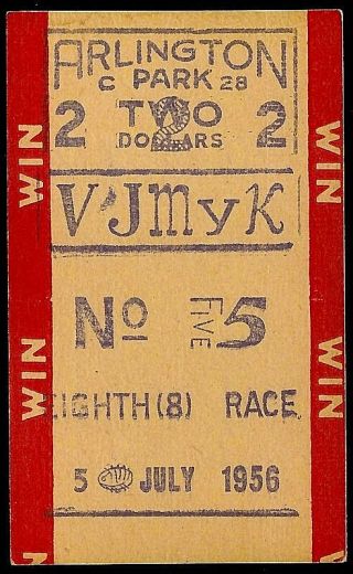 Rare Vintage 1956 Arlington Park Horse Racing $2 Win Ticket
