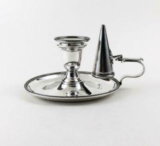 ANTIQUE Silver Plated CHAMBER CANDLESTICK & SNUFFER c1830 2