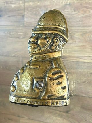 Antique Vintage Brass Policeman Every Copper Helps Money Box