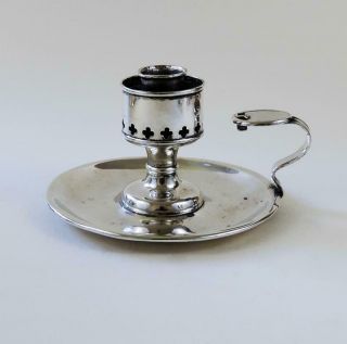 Victorian Gothic Silver Plated Chamber Candlestick C1850