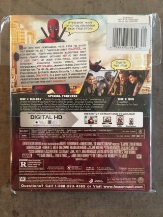 Deadpool (Blu - ray DVD,  2016) RARE 2 - Disc Combo Set SteelBook Best Buy No Digital 2
