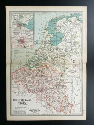 Antique Map Of Holland Netherlands Belgium Luxemburg 1903
