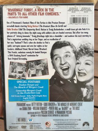 THE MIRACLE OF MORGAN ' S CREEK DVD RARE OOP 1945 BETTY HUTTON COMEDY CLASSIC 2