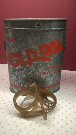Vintage Old Pal Wading Bait Can Oval Galvanized Bait Bucket W/plastic Strap