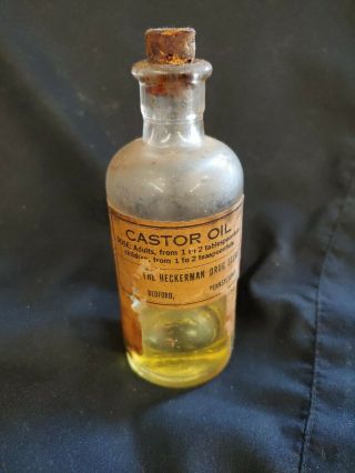 Vintage Antique Castor Oil Bottle With Cork