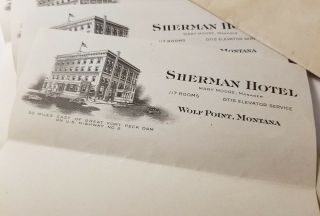 Rare Early 1900 ' s Letterhead Sherman Hotel Wolf Point,  Montana / 4 Sheets & Env. 2