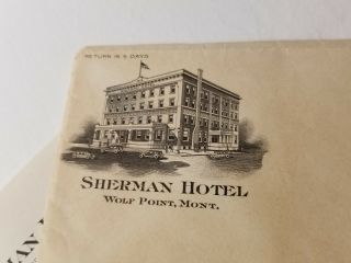Rare Early 1900 ' s Letterhead Sherman Hotel Wolf Point,  Montana / 4 Sheets & Env. 3