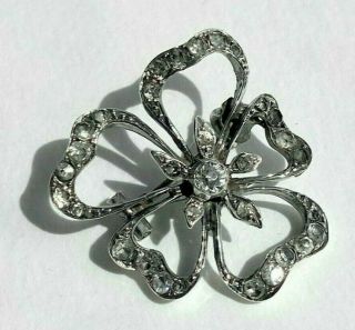 Late Victorian C.  1900 Antique Silver Pansy Flower Crystal Paste Brooch