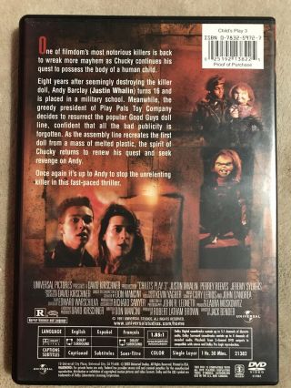 Child’s Play 3 DVD HORROR Out Of Print Rare Disc Plays Great Chucky 2