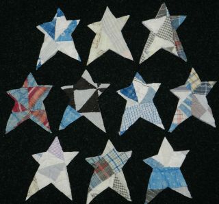 10 Primitive Antique Cutter Quilt Stars Blues,  Etc Scrapbooking Applique
