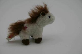 Whimzy Pets White Horse Brown Mane Miniature Plush Toy Rare Tiny Pony 2 " Tall