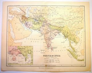 Antique Map Of Persia & India W & A K Johnston 1880