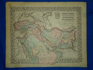 Vintage 1880 Map Persia - Arabia - Afghanistan - Turkey Old Antique