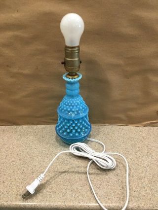 Vintage Fenton Blue Opalescent Hobnail Night Table Lamp Rare