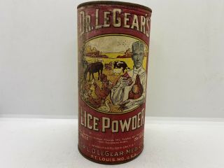 Old Farm Find Vintage 1920’s Dr.  Legear’s Lice Powder Antique Advertising Can