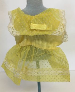 Vintage Yellow Sheer Doll Dress W/ Lace Trim & Textured Dots 5 " Long Clothes