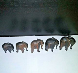 Rare Vintage Hand Carved Wooden Figurines - Set Of 5 African Mammoths
