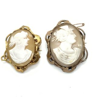 Antique Victorian Gilt Metal Carved Cameo Brooches Joblot 91