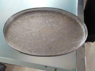 Vintage Silver Plate On Copper Gallery Serving Tray On Claw Feet.  Sheffield