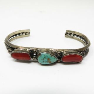 Nyjewel Antique Sterling Silver Navajo Turquoise Coral Cuff Bracelet 6.  25 " 18.  8g