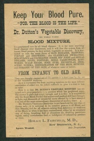 c1895 Antique Quack Medicine Handbill & Cover Dr Dutton ' s Vegetable Discovery 2