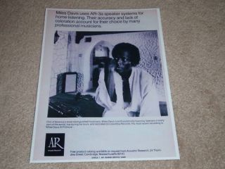 Acoustic Research Ar - 3a Miles Davis Speaker Ad,  1971,  Rare Ad