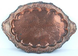 Antique Copper Arts & Crafts Hammered Oval Platter Tray Wall Hanging 15 " Patina